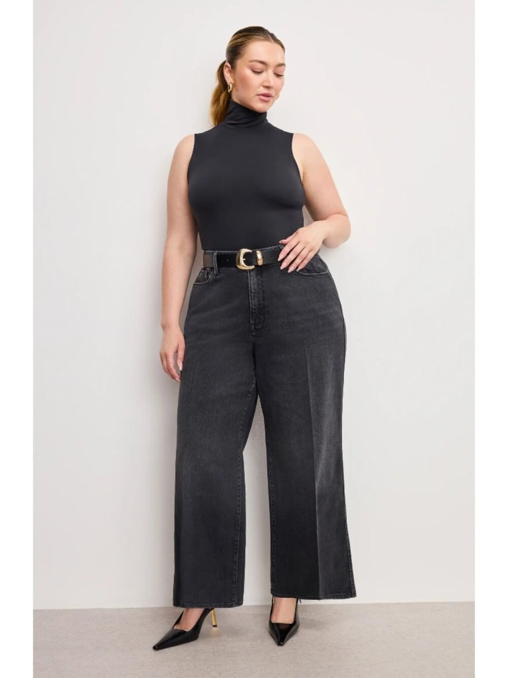 Good American Good Skate High Rise Wide Leg Jeans Size 10/30 Classic Black